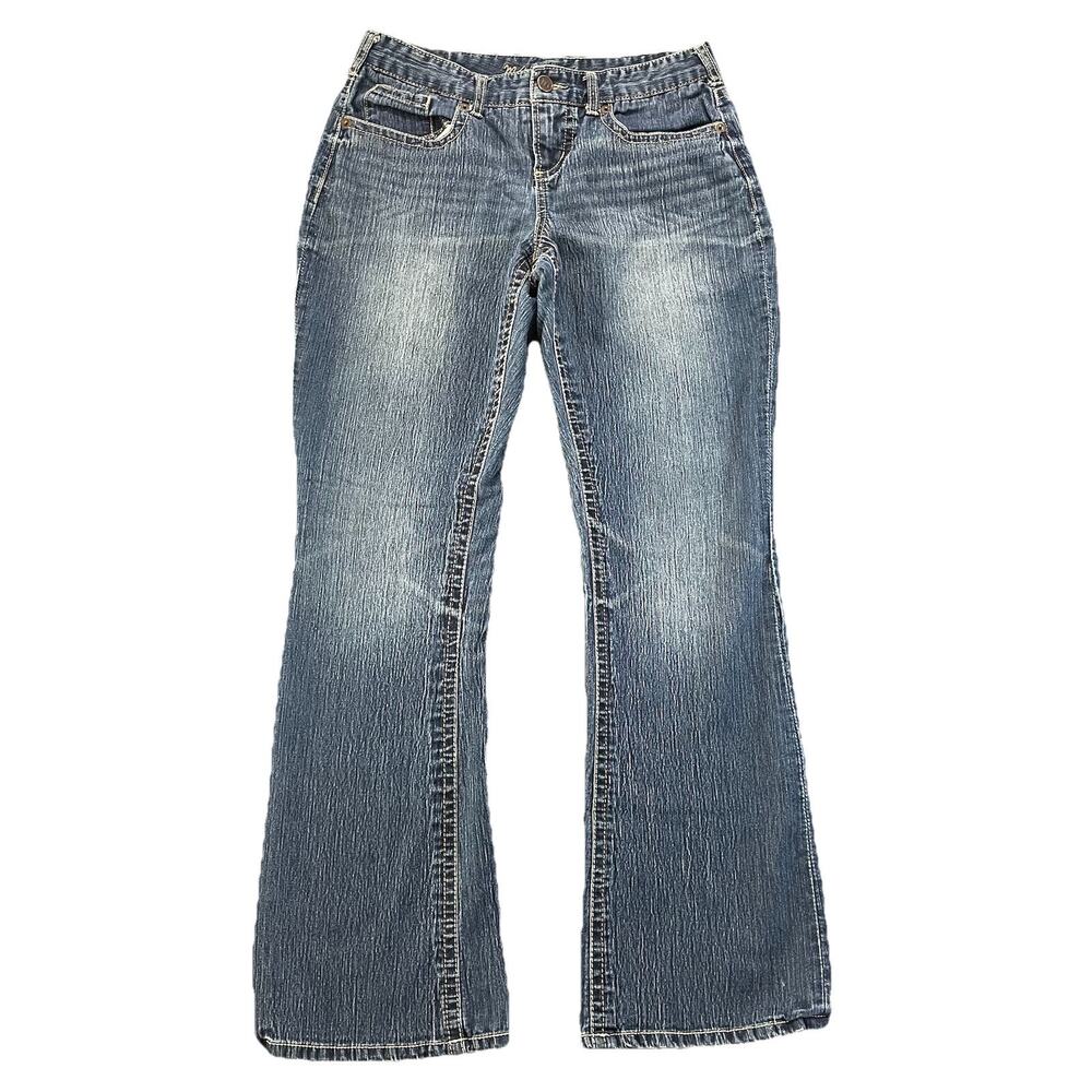 Maurices Y2K Bootcut Flare Jeans Flap Pocket Contrast Stitch Stretch 5/6 31x31.5